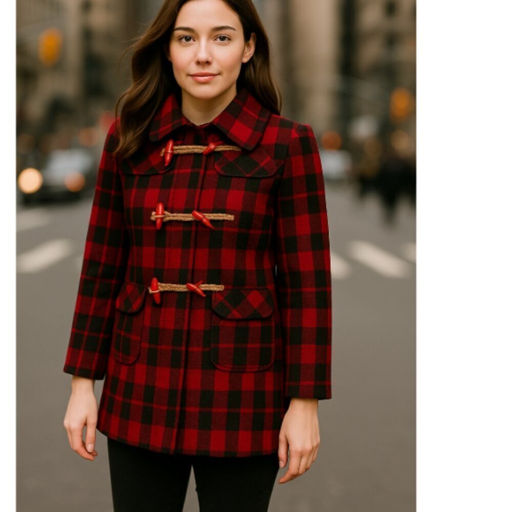 SEE BY CHLOÉ Peacoat Womens size small Red Plaid Print Toggle Button